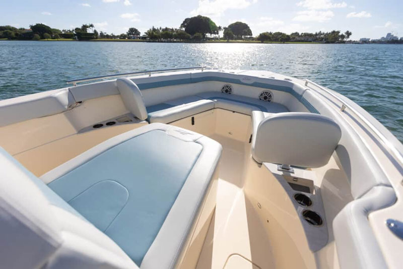bow of the scout 260 lxf center console fishing boat